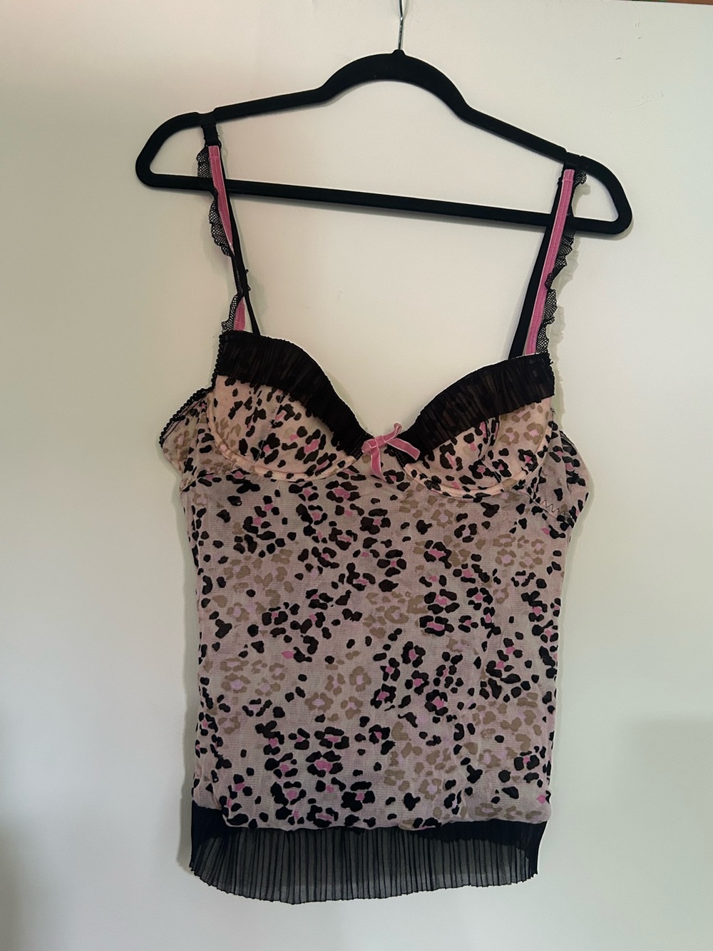 Y2K Leopard Print Cami with Black Trim Vintage